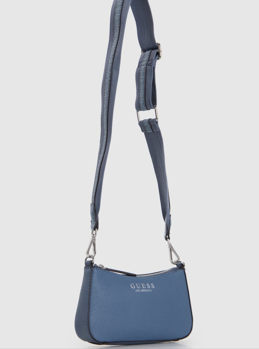 GUESS Light Blue Logo Jacquard Crossbody Bag with Silver Hardware - Picture 5 of 5